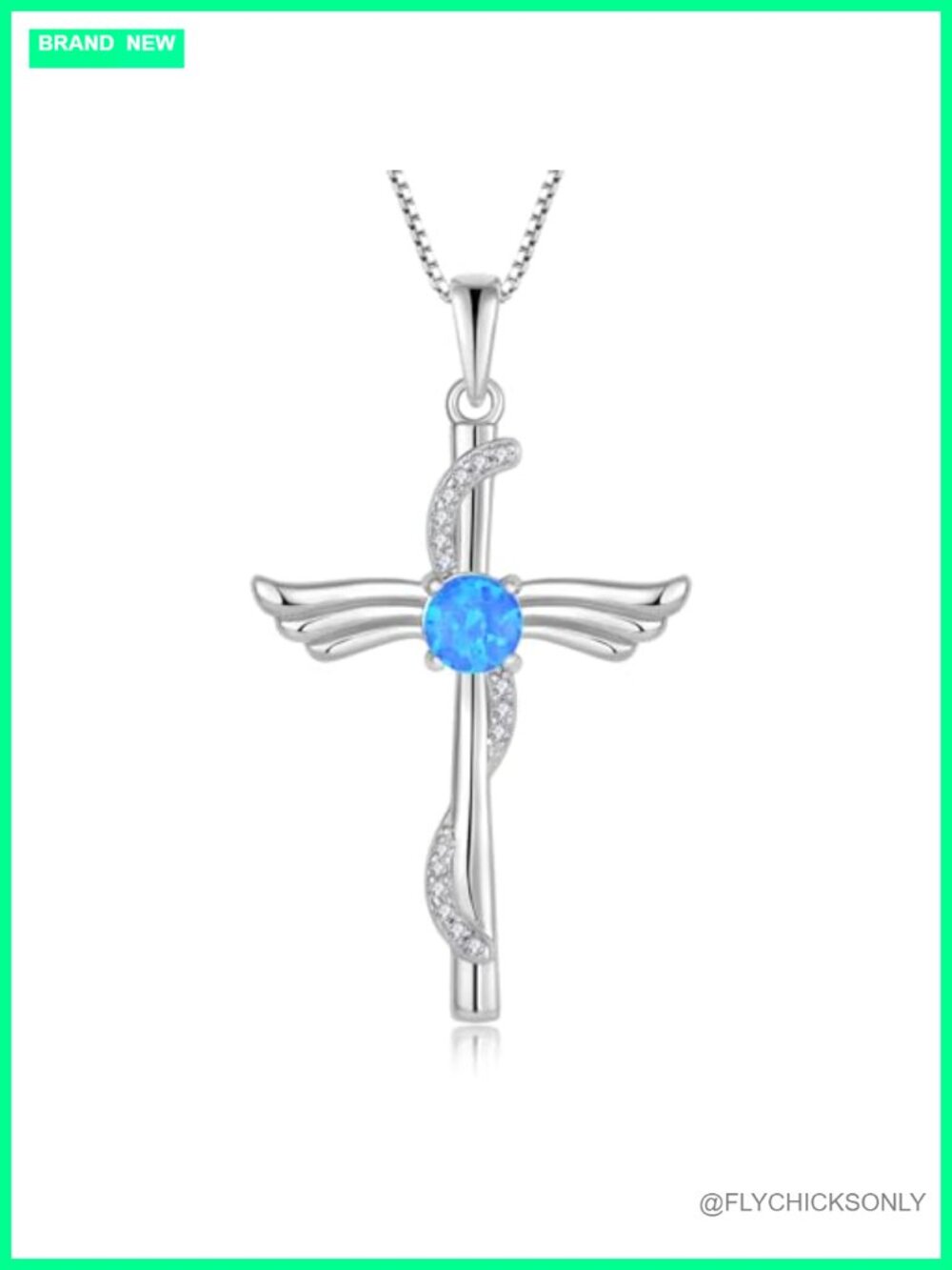 Sterling Silver Opal Cross Necklace Angel Wings Cubic Zirconia Pendant